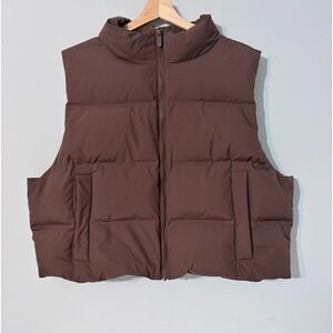 Nuuds Puffer Vest Womens Size XXL Brown Down Filled Neutral Full Zip Outdoor